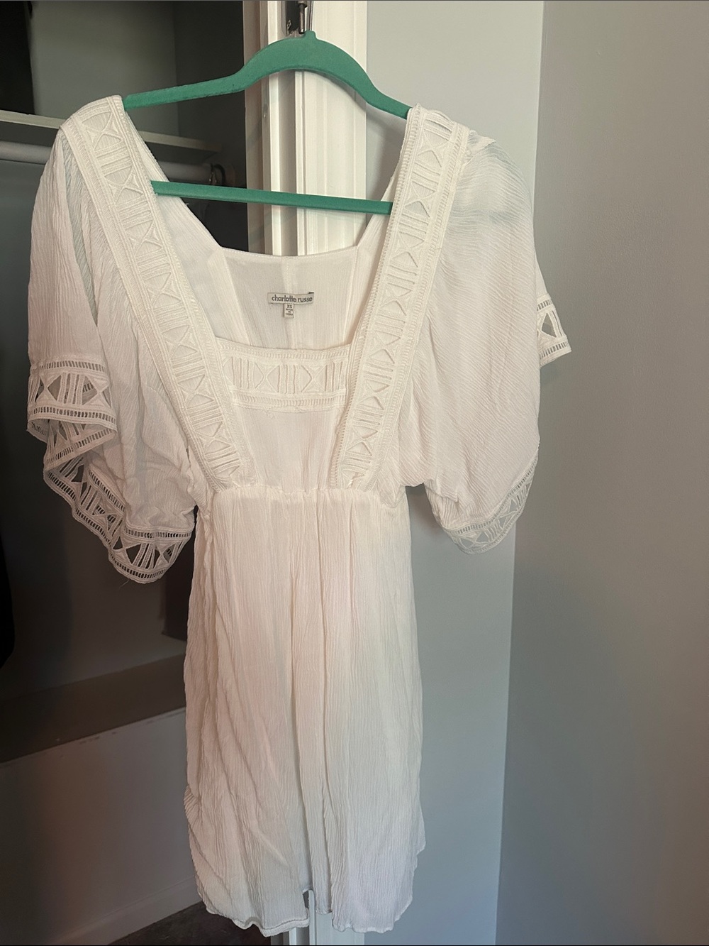Charlotte Russe White Crochet-Trim Peasant Tunic